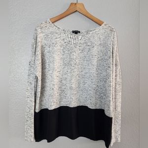 Express Heathered Gray Long Sleeve Top with Black Mesh Hem